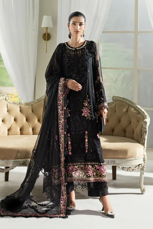 3 Piece Unstitched Embroidered Chiffon Suit full-length primary view