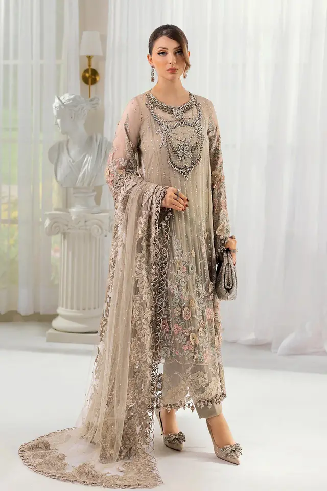 3 Piece Unstitched Embroidered Chiffon Suit full-length primary view
