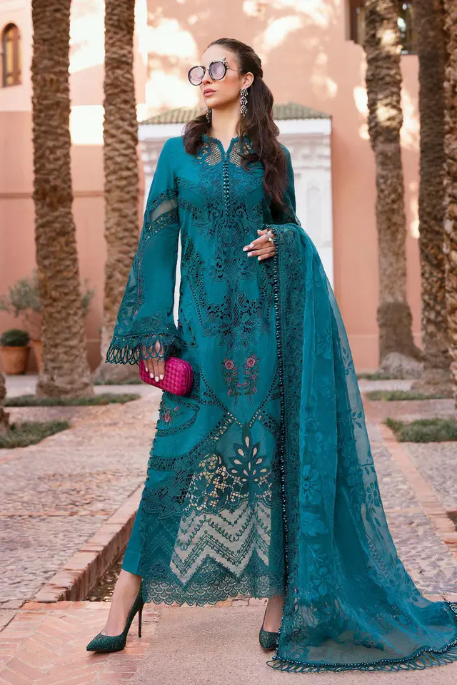 3 Piece Unstitched Embroidered Dobby Lawn Suit D-2513-B luxury lawn full-length primary view