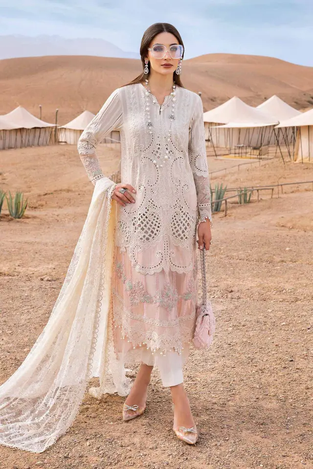 3 Piece Unstitched Embroidered Dobby Lawn Suit D-2515-A luxury lawn full-length primary view
