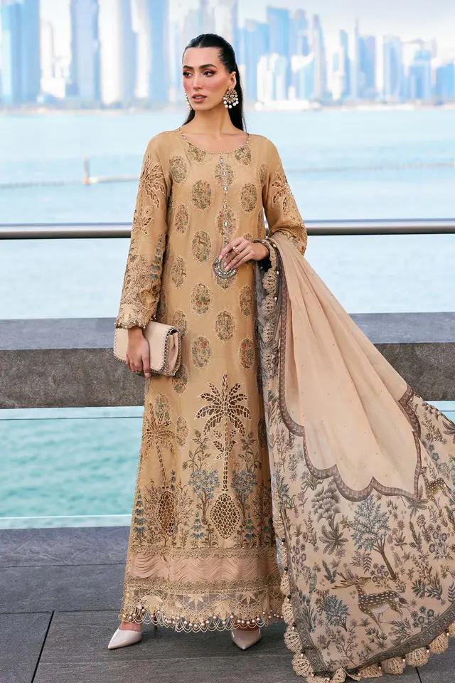 3 Piece Unstitched Embroidered Jacquard Lawn Suit luxury lawn full-length primary view