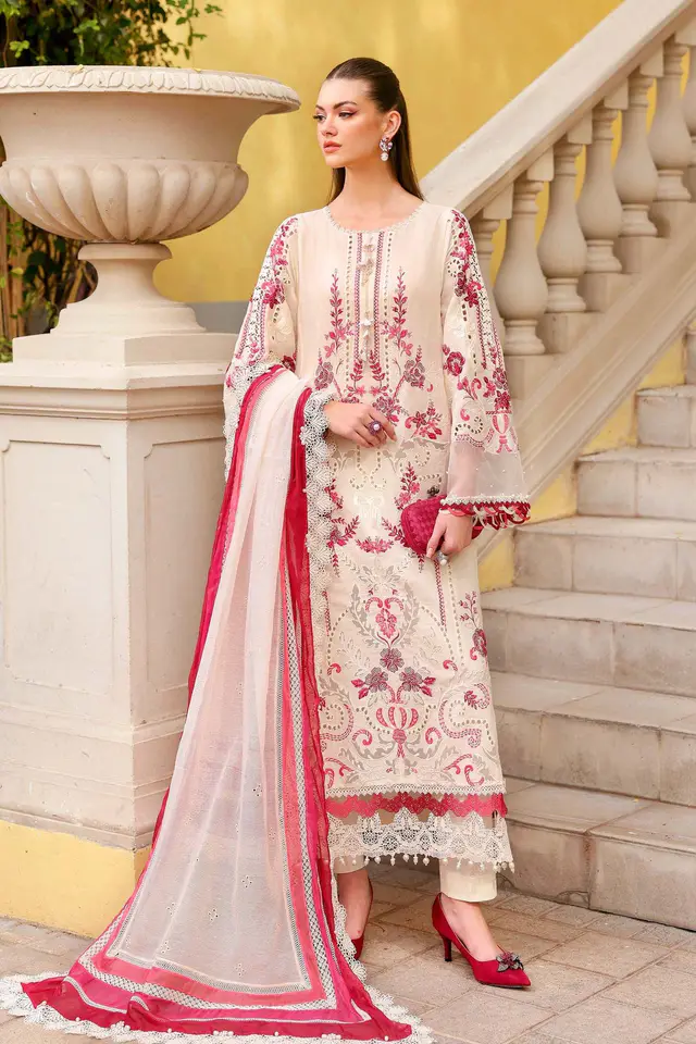 3 Piece Unstitched Embroidered Jacquard Lawn Suit luxury lawn full-length primary view