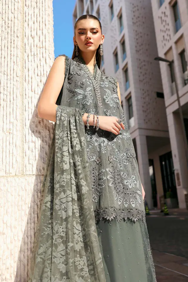 3 Piece Unstitched Embroidered Lawn Karandi Suit luxury lawn full-length primary view