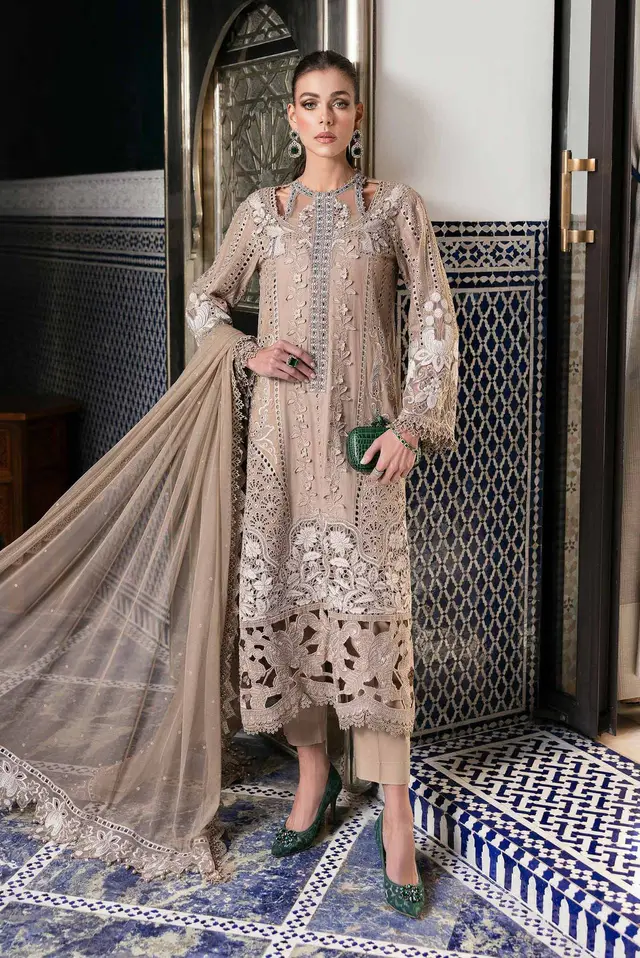 3 Piece Unstitched Embroidered Lawn Suit D-2502-A luxury lawn full-length primary view