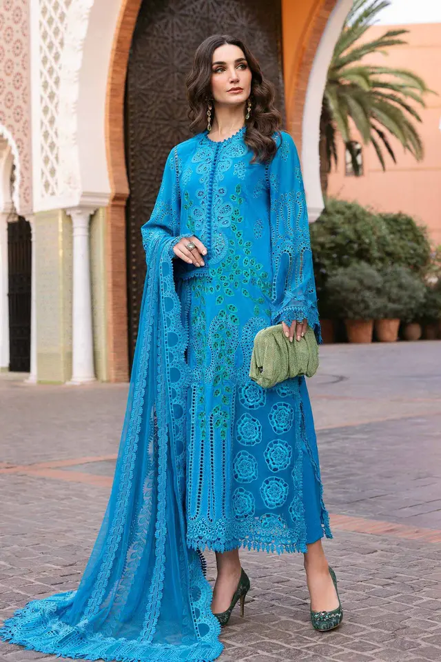 3 Piece Unstitched Embroidered Lawn Suit D-2503-B luxury lawn full-length primary view