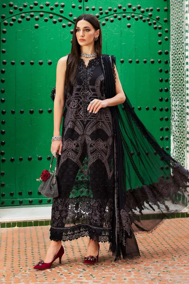 3 Piece Unstitched Embroidered Lawn Suit D-2512-B luxury lawn full-length primary view