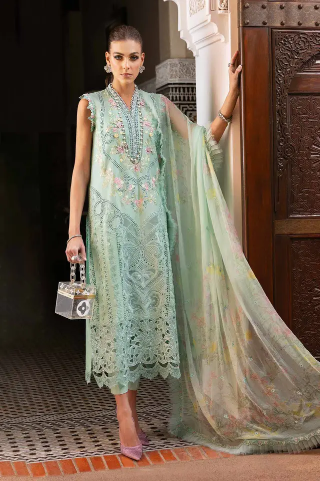 3 Piece Unstitched Embroidered Lawn Suit D-2514-A luxury lawn full-length primary view