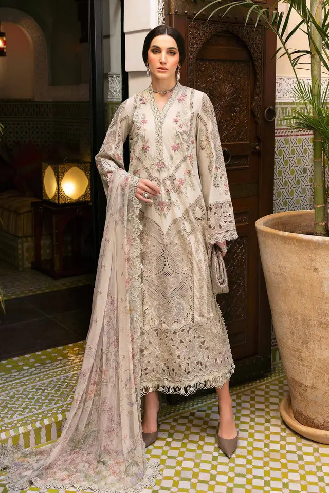 3 Piece Unstitched Embroidered Lawn Suit D-2514-B luxury lawn full-length primary view