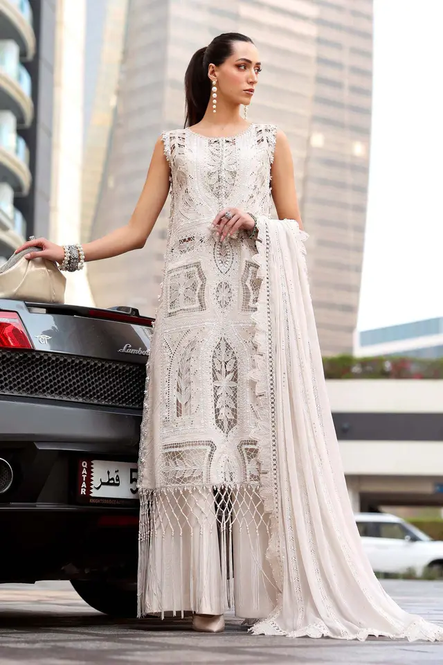 3 Piece Unstitched Embroidered Lawn Suit luxury lawn full-length primary view