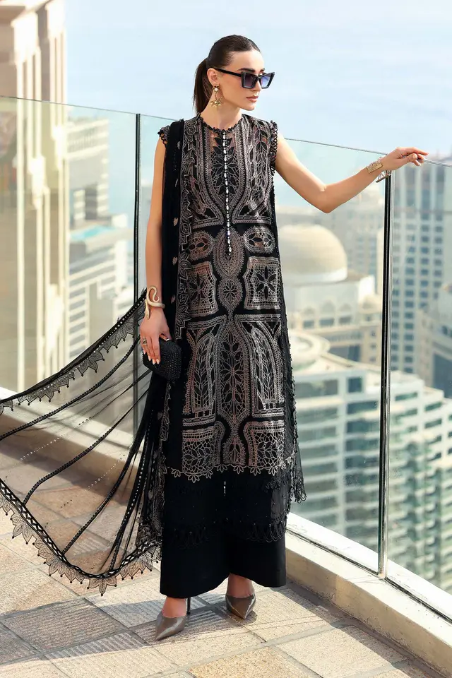 3 Piece Unstitched Embroidered Lawn Suit luxury lawn full-length primary view