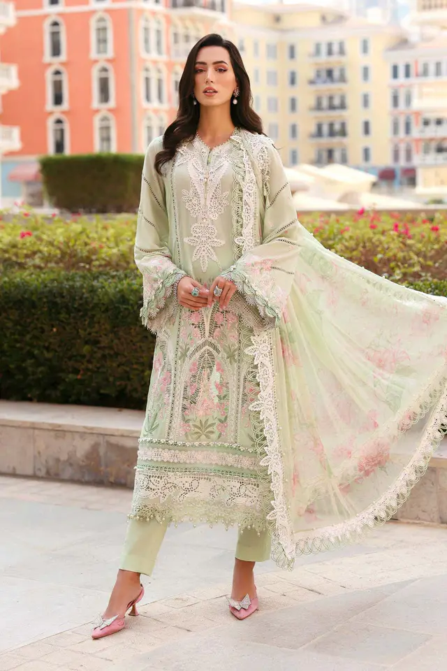 3 Piece Unstitched Embroidered Lawn Suit luxury lawn full-length primary view