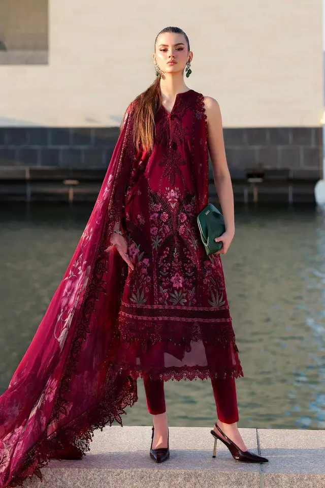 3 Piece Unstitched Embroidered Lawn Suit luxury lawn full-length primary view