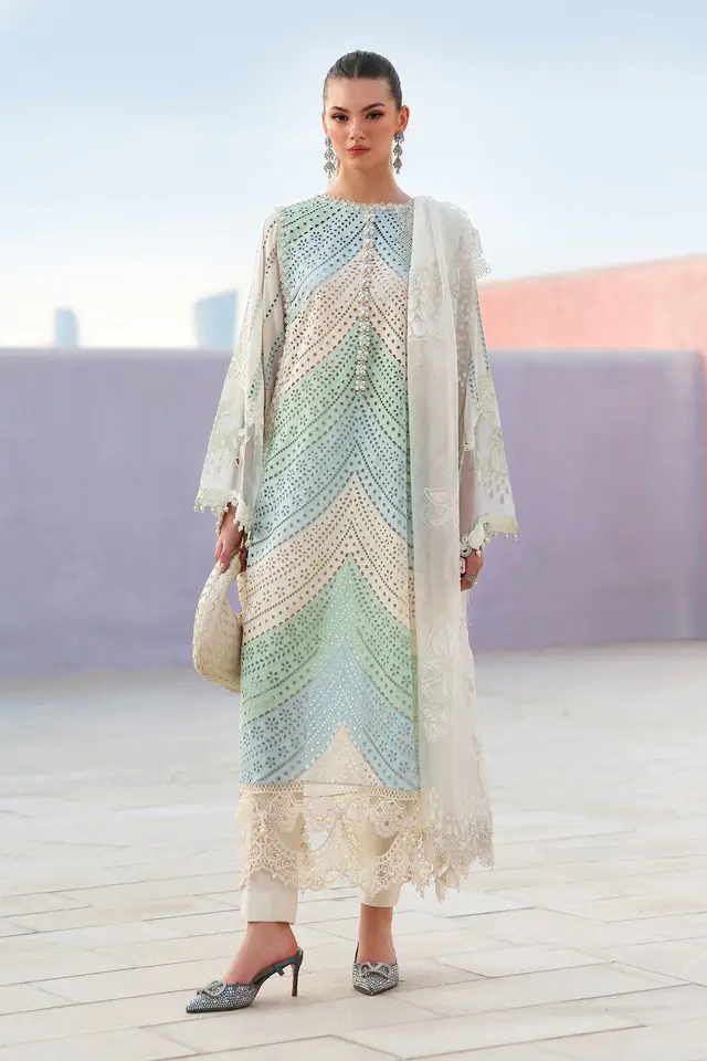3 Piece Unstitched Embroidered Lawn Suit luxury lawn full-length primary view