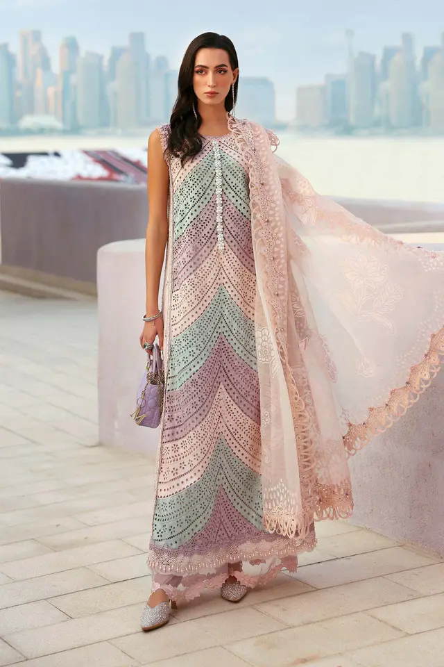 3 Piece Unstitched Embroidered Lawn Suit luxury lawn full-length primary view