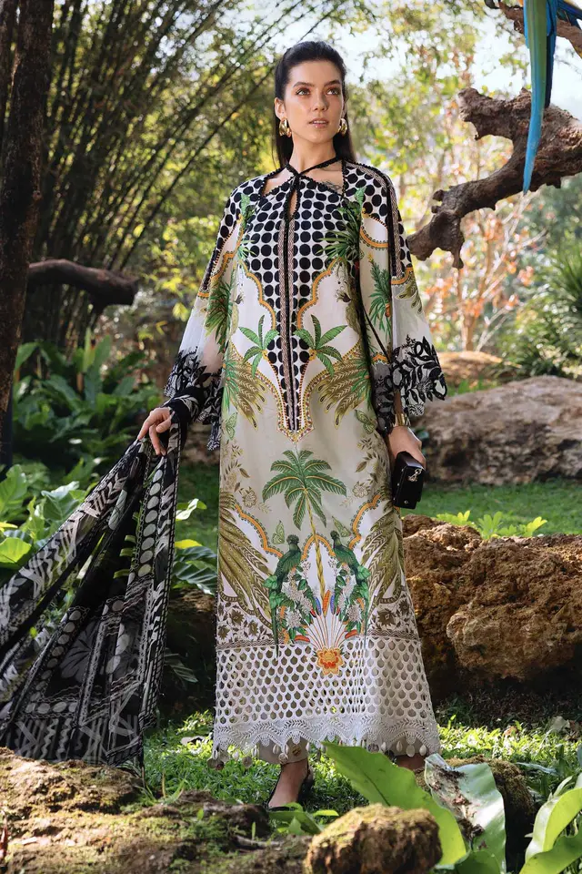 3 Piece Unstitched Embroidered Lawn Suit luxury lawn full-length primary view