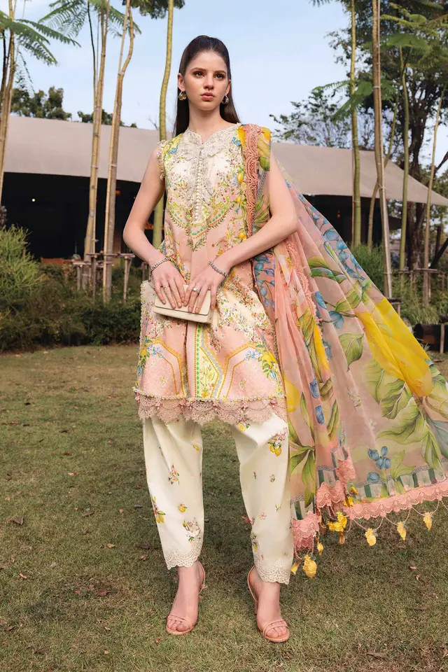 3 Piece Unstitched Embroidered Lawn Suit luxury lawn full-length primary view