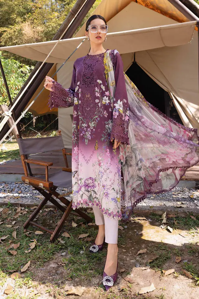 3 Piece Unstitched Embroidered Lawn Suit luxury lawn full-length primary view