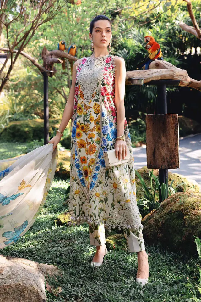 3 Piece Unstitched Embroidered Lawn Suit luxury lawn full-length primary view