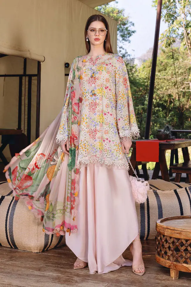3 Piece Unstitched Embroidered Lawn Suit luxury lawn full-length primary view