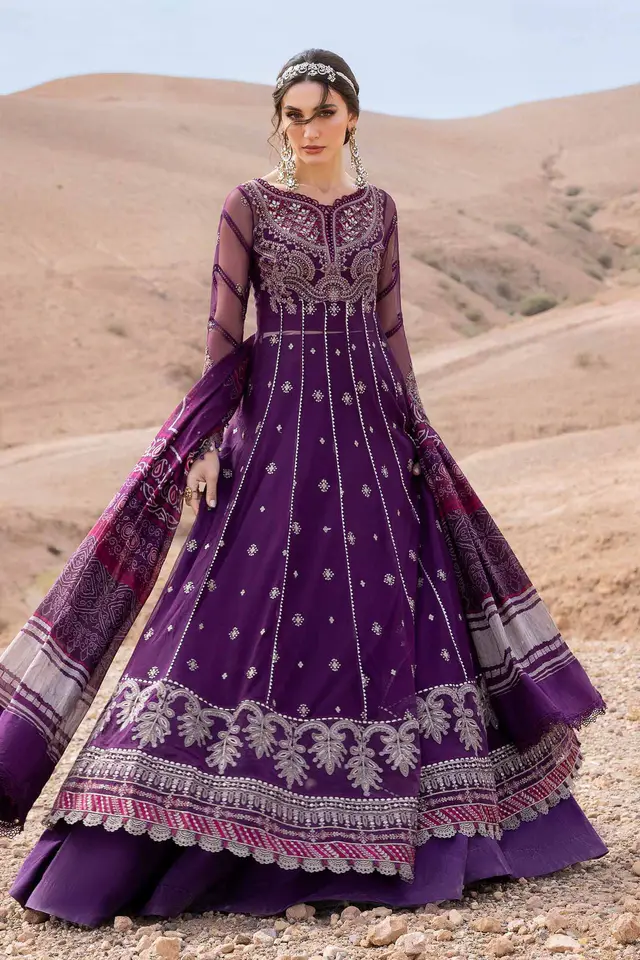 3 Piece Unstitched Embroidered Net Suit D-2507-B luxury lawn full-length primary view