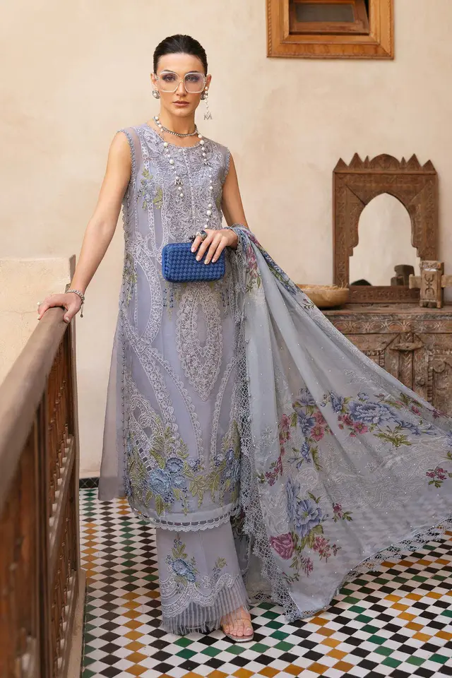 3 Piece Unstitched Embroidered Organza Suit D-2509-B luxury lawn full-length primary view