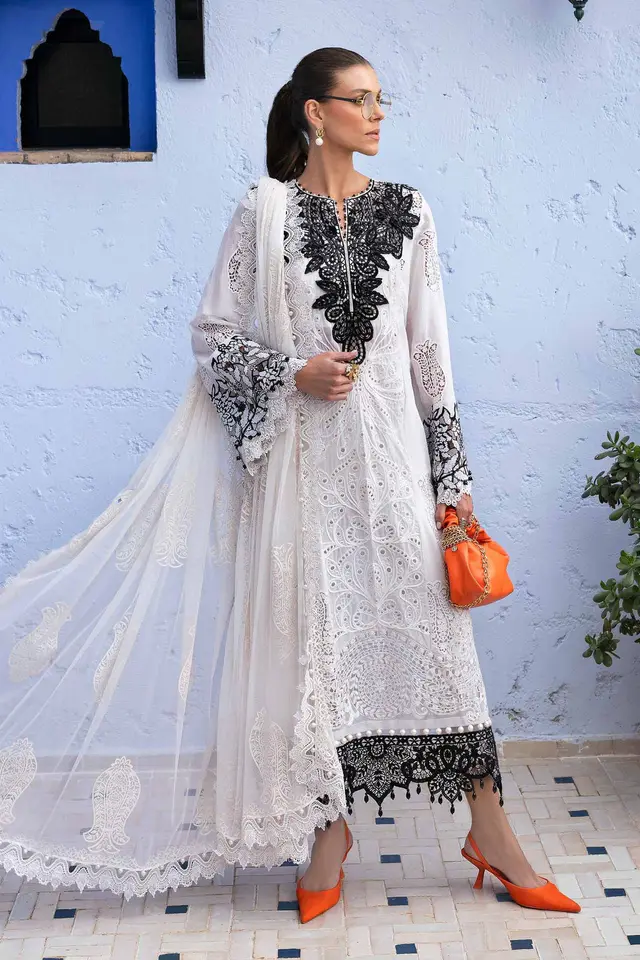 3 Piece Unstitched Embroidered Paper Cotton Suit D-2505-A luxury lawn full-length primary view