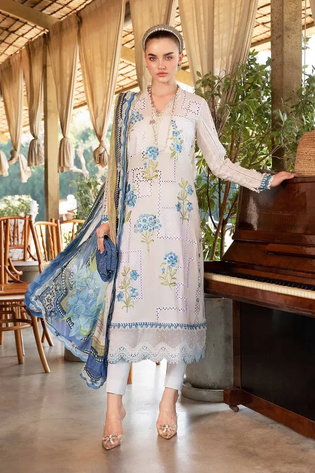 3 Piece Unstitched Printed Lawn Suit luxury lawn full-length primary view