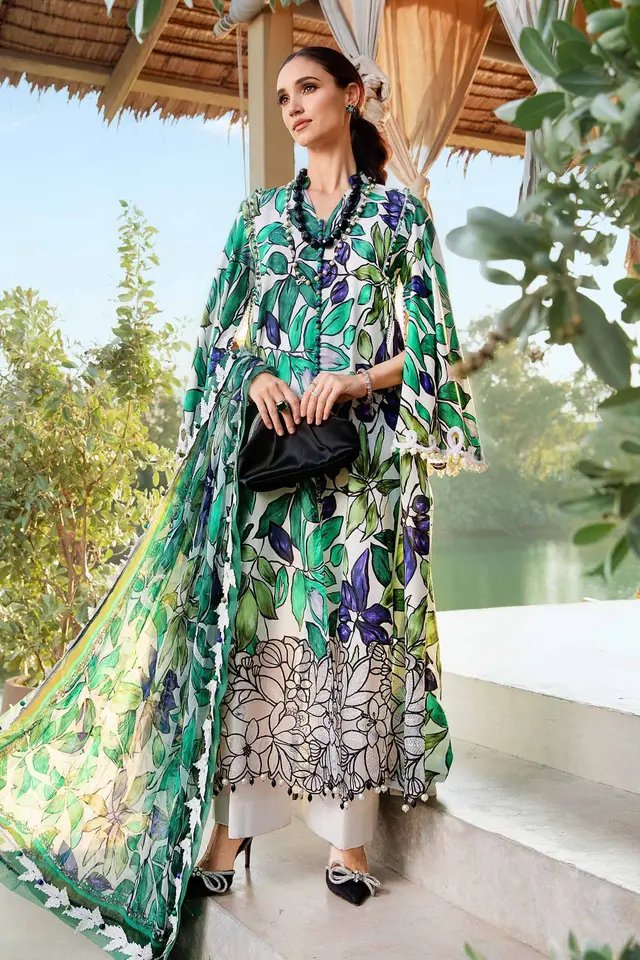3 Piece Unstitched Printed Lawn Suit luxury lawn full-length primary view