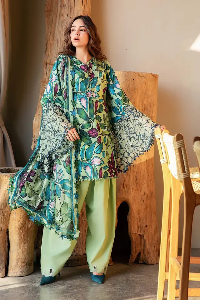 3 Piece Unstitched Printed Lawn Suit luxury lawn full-length primary view