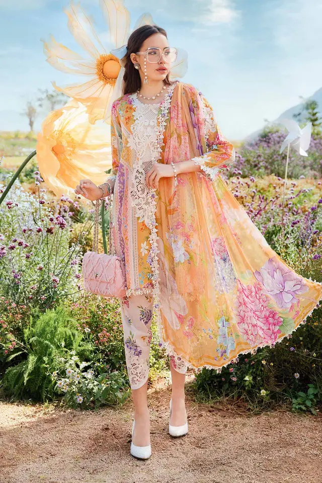 3 Piece Unstitched Printed Lawn Suit luxury lawn full-length primary view