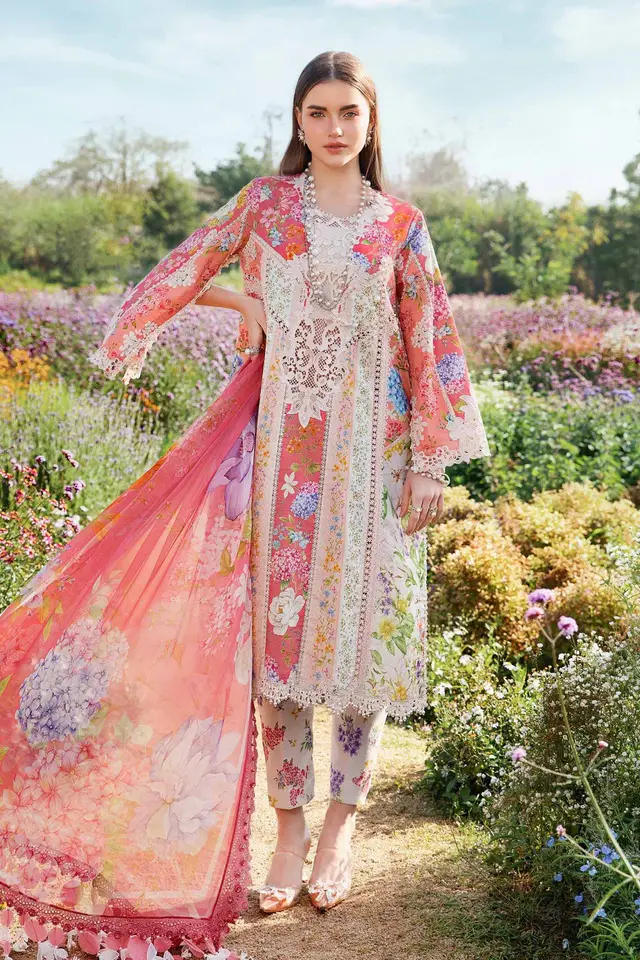 3 Piece Unstitched Printed Lawn Suit luxury lawn full-length primary view
