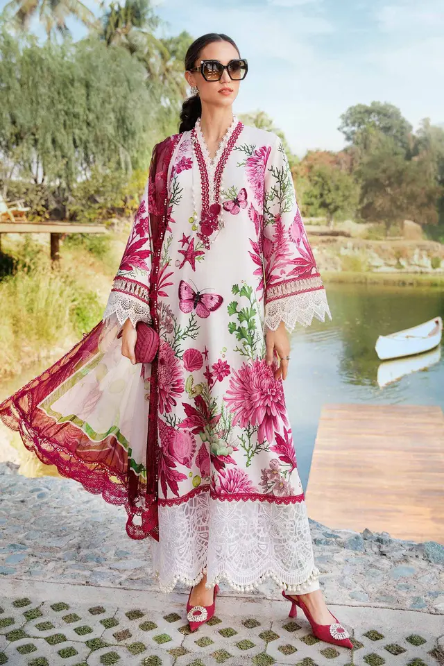 3 Piece Unstitched Printed Lawn Suit luxury lawn full-length primary view
