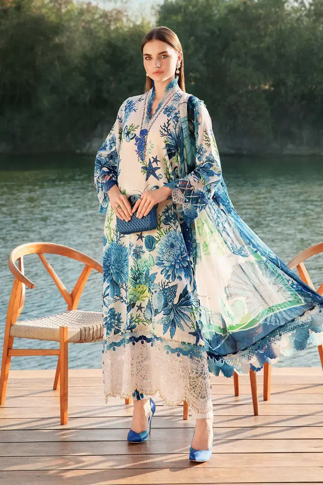 3 Piece Unstitched Printed Lawn Suit luxury lawn full-length primary view