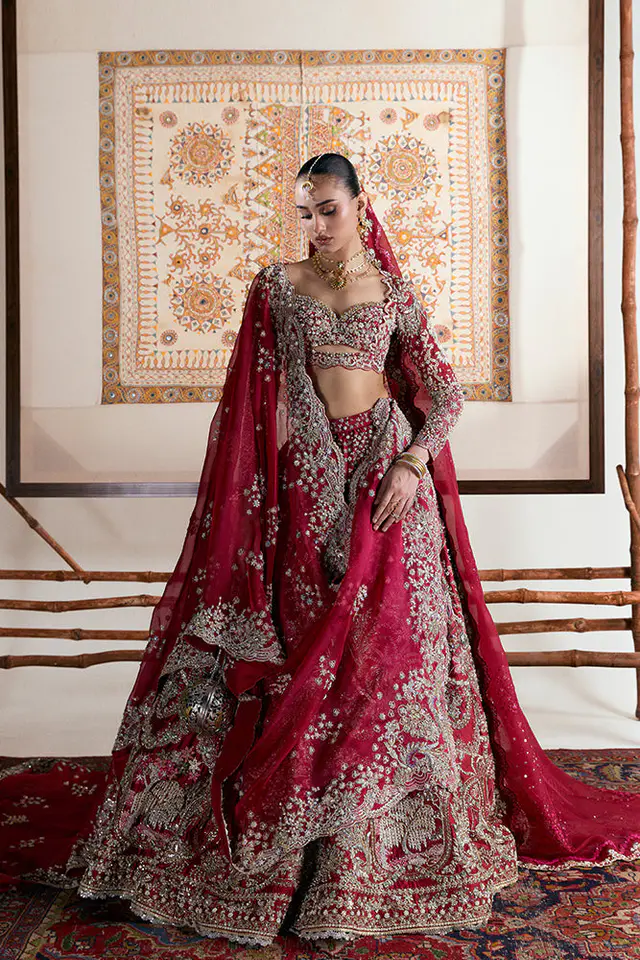 Suffuse-inspired Inea deep berry red bridal lehenga replica
