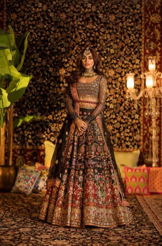 N-713 Style black and maroon bridal lehenga