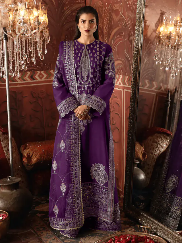 Naghma - Purple by Afrozeh tussar silk and organza formal front look