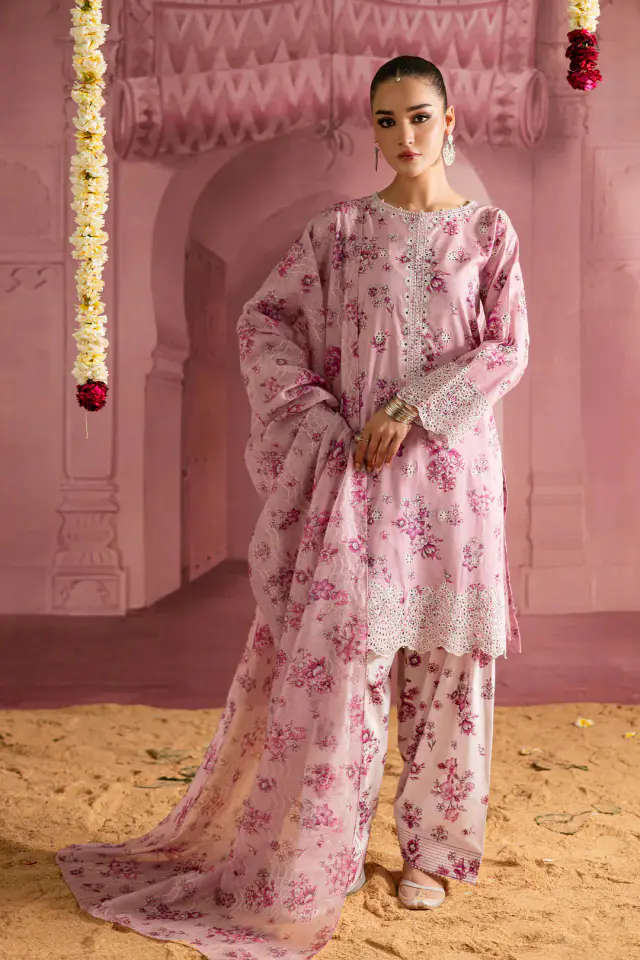 Bellz 3Pc - Printed Lawn Dress With Farshi Shalwar full-length primary view