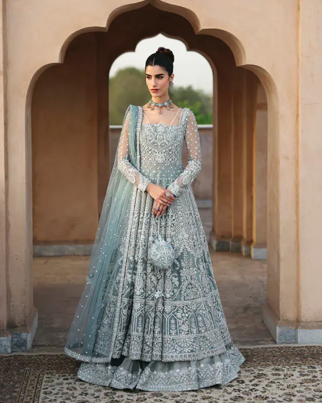 Dorien mint-blue embellished pishwas and lehnga primary view