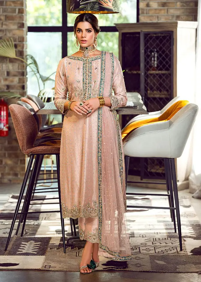 Embellished Raw Silk Suits Pink full-length primary view