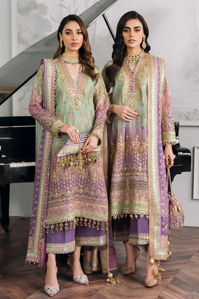 Embroidered Chiffon designer-inspired formal dress, full-length primary view