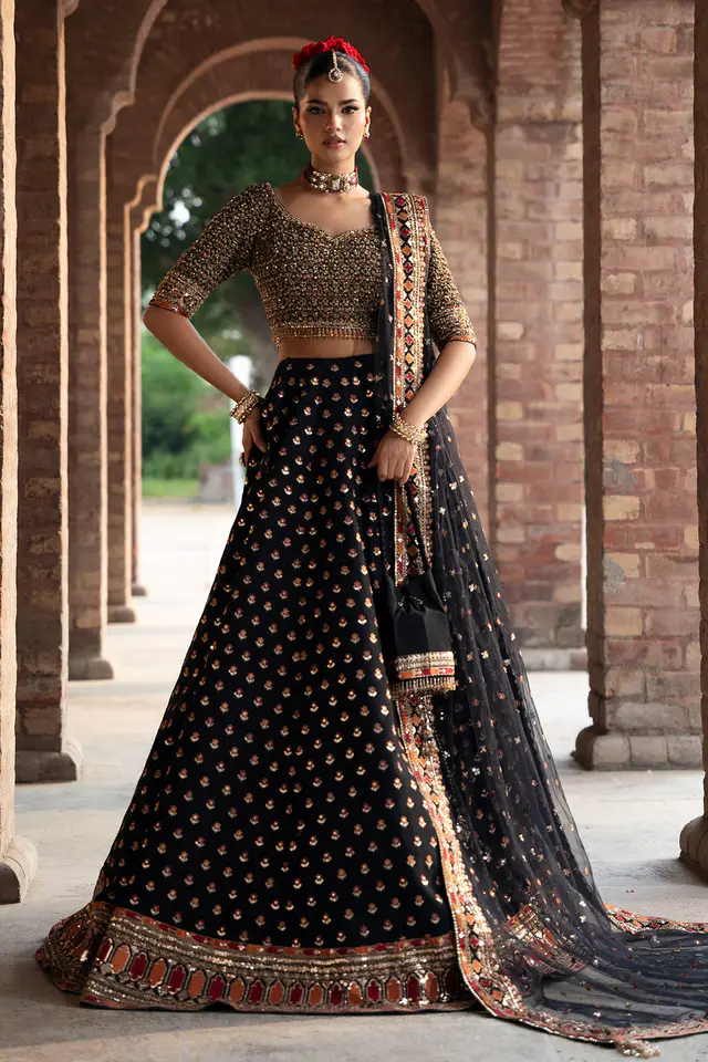 Mina Kashif Fizza black lehenga choli replica