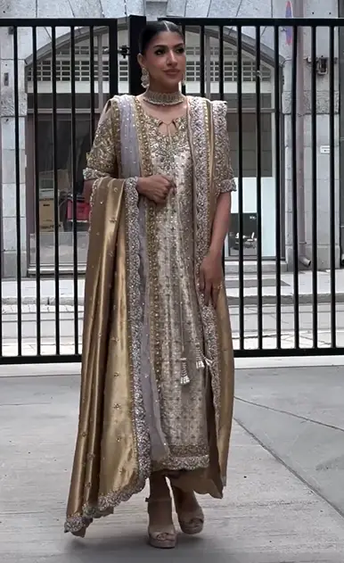 Haris Shakeel Ivory and Gold full-length primary view