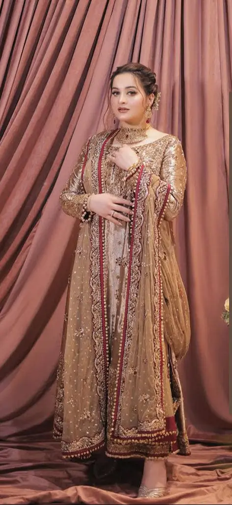 Haris Shakeel - Luxury Hand Embellished Aimen Gold full-length primary view