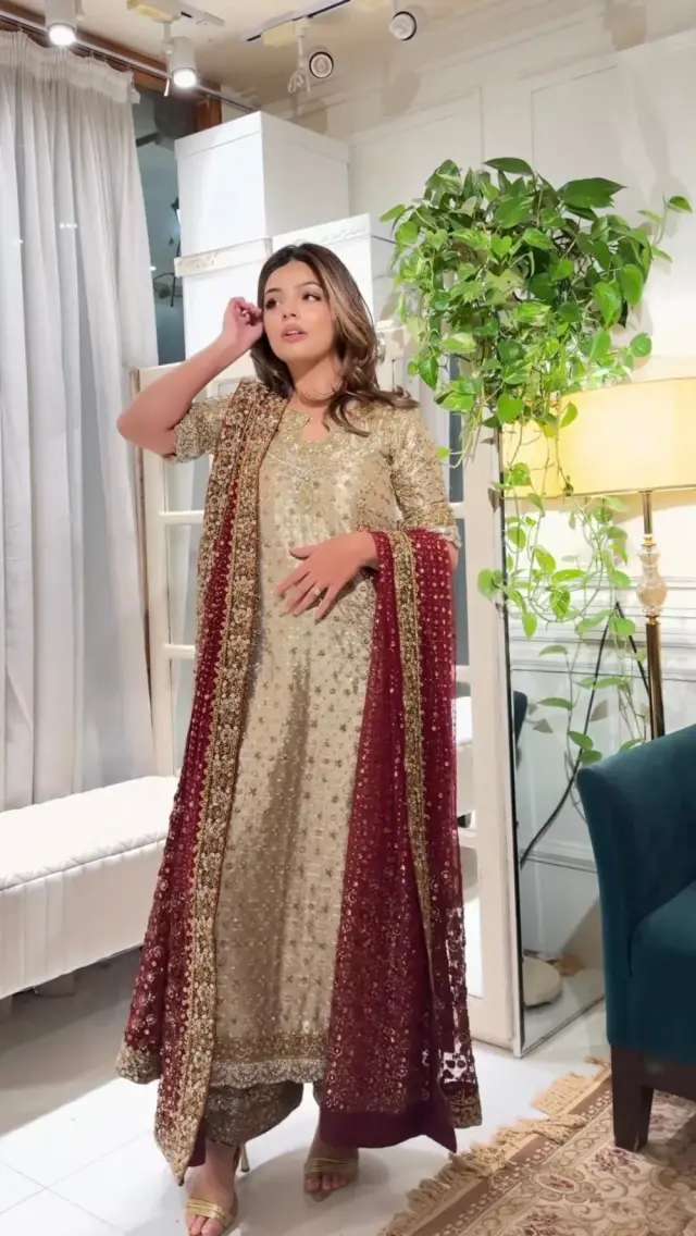 Haris Shakeel Nawal ivory gold formal replica