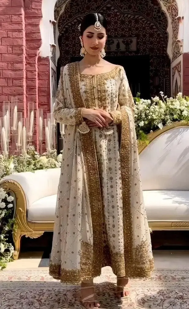 Haris Shakeel White Net Formal designer-inspired formal dress, full-length primary view
