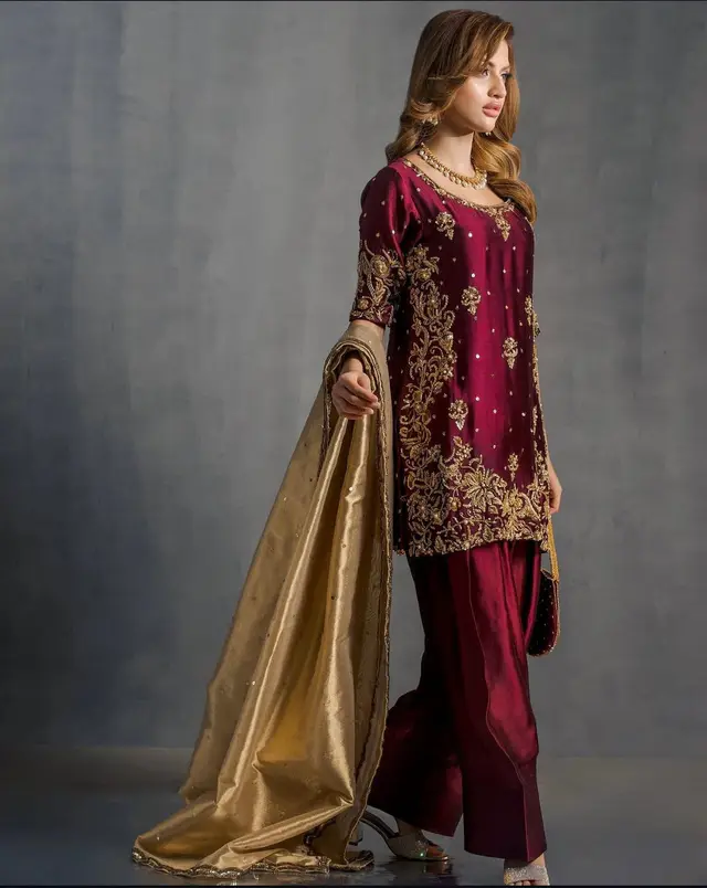 House Of Sehrish Nadeem - Maroon ensemble full-length primary view