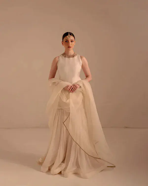 Ivory Zardozi Silk Sharara Set full-length primary view