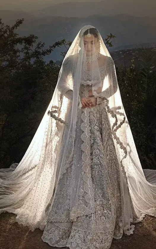 Mahira Khan Bridal ivory silver wedding dress