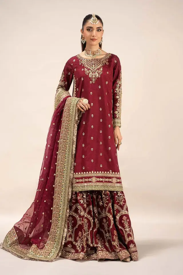 Maria B asmia maroon full-length primary view