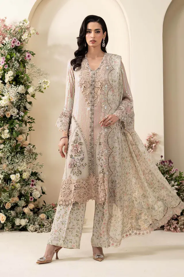 Maria B Ivory Beige Chiffon full-length primary view